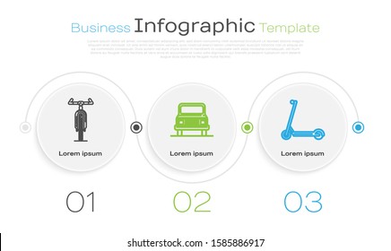 Set line Bicycle, Car and Scooter. Business infographic template. Vector