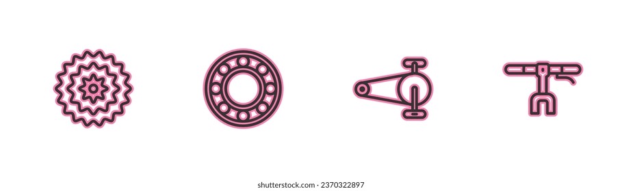 Set line Bicycle cassette, chain with gear, ball bearing and handlebar icon. Vector