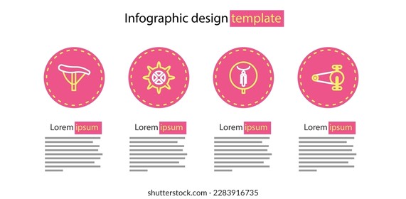 Set line Bicycle, chain with gear, sprocket crank and seat icon. Vector