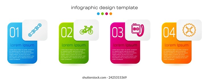 Set line Bicycle chain, , Stopwatch and sprocket crank. Business infographic template. Vector