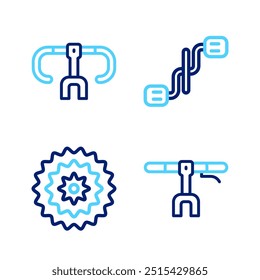 Definir linha Barra de bicicleta, cassete, pedais e ícone. Vetor