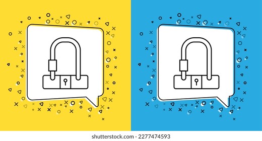 Set line Bicycle lock U shaped industrial icon isolated on yellow and blue background.  Vector