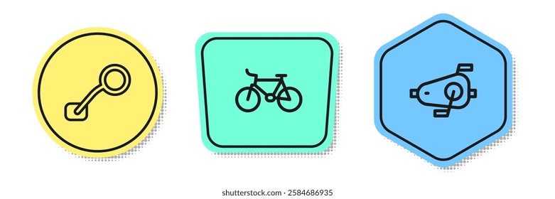 Set line Bicycle rear view mirror,  and pedals. Colored shapes. Vector