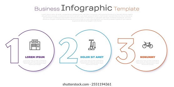 Set line Bicycle repair service, pump and . Business infographic template. Vector