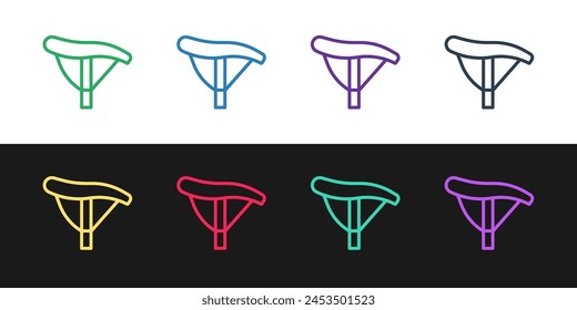 Set line Bicycle seat icon isolated on black and white background. Bicycle saddle.  Vector