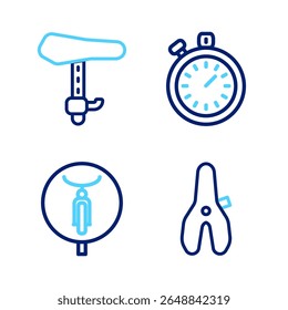 Set line Bicycle seat, Stopwatch and  icon. Vector