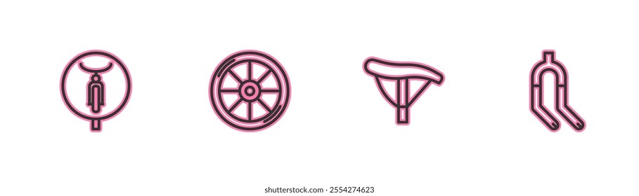 Set line Bicycle, seat, wheel and fork icon. Vector