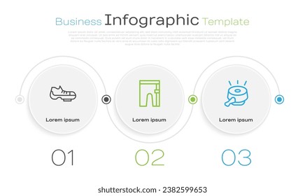 Set line Bicycle shoes, Cycling shorts and bell. Business infographic template. Vector