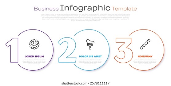 Set line Bicycle sprocket crank, seat and chain. Business infographic template. Vector