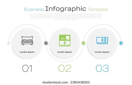 Set line Big bed, Library bookshelf and Chest of drawers. Business infographic template. Vector