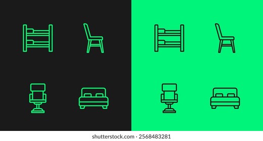 Set line Big bed, Office chair, Bunk and Chair icon. Vector