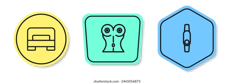 Set line Big bed, Women waist and Smartwatch. Colored shapes. Vector