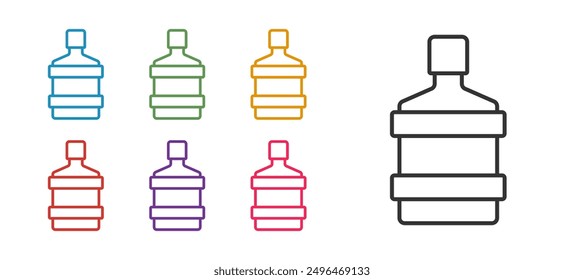 Set Linie Große Flasche mit sauberem Wasser Symbol einzeln auf weißem Hintergrund. Kunststoffbehälter für den Kühler. Setzen Sie die Symbole bunt. Vektorgrafik