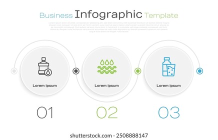 Set line Big bottle with clean water, Wave drop and Bottle of glass. Business infographic template. Vector
