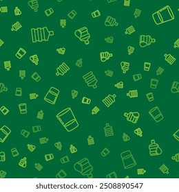 Set line Big bottle with clean water, Glass and  on seamless pattern. Vector