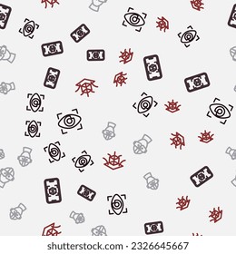 Set line Big brother electronic eye, 3d modeling, Virtual reality glasses and  on seamless pattern. Vector