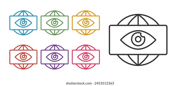 Icono de ojo electrónico Big brother aislado sobre fondo blanco. Tecnología de vigilancia global, sistemas informáticos y seguridad de redes. Establecer iconos coloridos. Vector