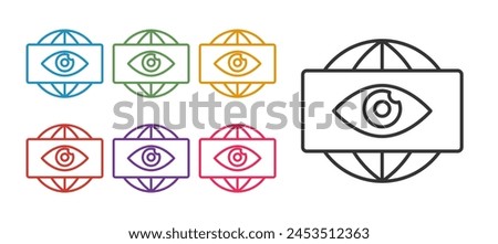 Set line Big brother electronic eye icon isolated on white background. Global surveillance technology, computer systems and networks security. Set icons colorful. Vector