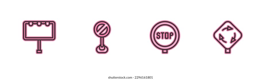 Fijar el panel de línea con luces, el signo de detención y el icono de tráfico de la ronda. Vector