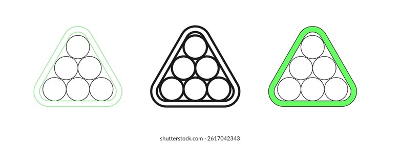 Set line Billiard balls in a rack triangle icon isolated on white background.  Vector