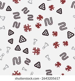 Set line Billiard balls in triangle, Board game, Chess pawn and Tic tac toe on seamless pattern. Vector