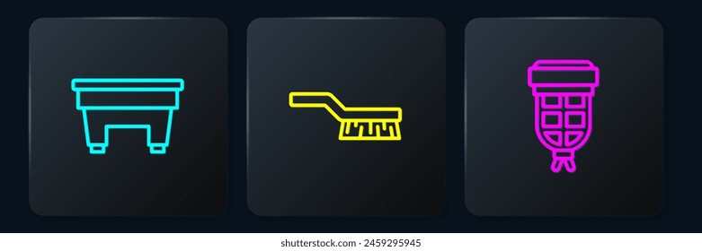 Set line Billiard table, pocket and Pool brush. Black square button. Vector