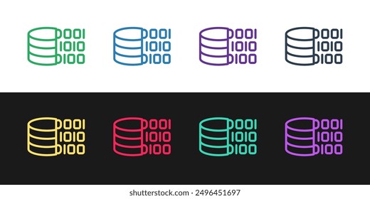 Set line Binary code icon isolated on black and white background.  Vector