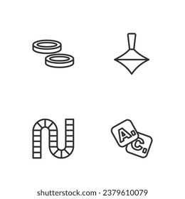 Set line Bingo, Board game, Checker chips and Whirligig toy icon. Vector