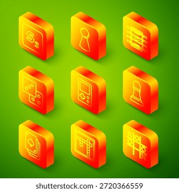 Fije la línea Bingo, ficha para el juego de mesa, mesa de hockey, dados del juego, Tetris, ajedrez, jugando a las cartas y al icono. Vector