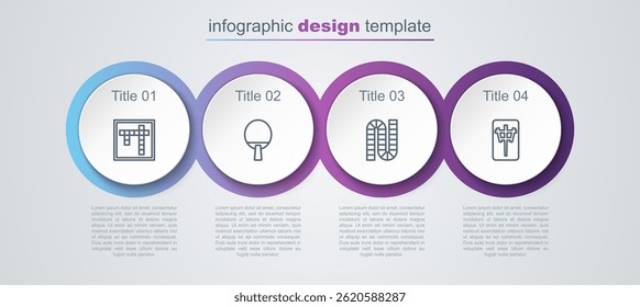 Set line Bingo, Racket, Board game and Mahjong pieces. Business infographic template. Vector