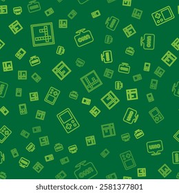 Set line Bingo, Tetris and Uno card game on seamless pattern. Vector