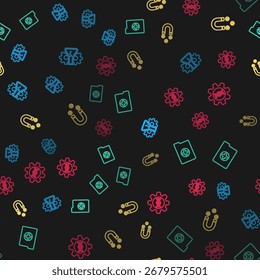 Set line Bioengineering, Clinical record, Customer attracting and Genetic on seamless pattern. Vector
