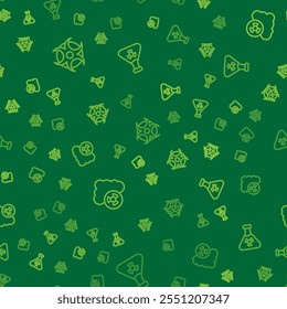 Set line Biohazard symbol, Acid rain and radioactive cloud and Test tube radiation on seamless pattern. Vector