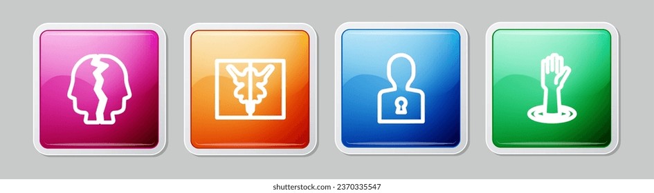 Set line Bipolar disorder, Rorschach test, Solution to the problem and Helping hand. Colorful square button. Vector