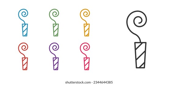 Set line Birthday party horn icon isolated on white background. Set icons colorful. Vector