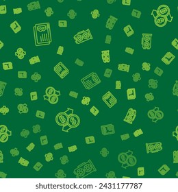 Establezca línea Bitcoin en el navegador, intercambio de criptomonedas y tarjeta gráfica de video en un patrón sin fisuras. Vector
