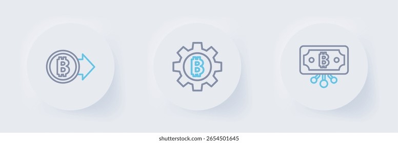Set line Bitcoin with circuit, Cryptocurrency and  icon. Vector