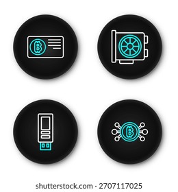 Video Establecer la línea de Bitcoin en el circuito, unidad flash USB, tarjeta gráfica y crédito con el icono de bitcoin. Vector