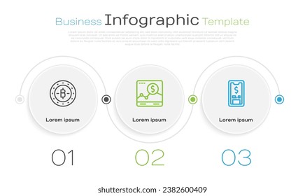 Set line Bitcoin, Website with growth graph and Mobile dollar. Business infographic template. Vector