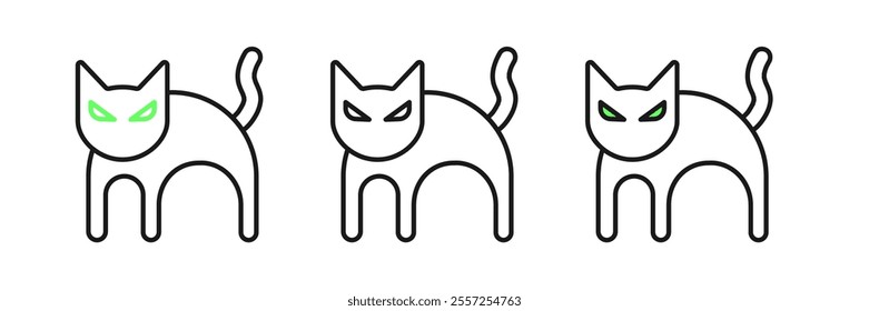 Set line Black cat icon isolated on white background. Happy Halloween party.  Vector