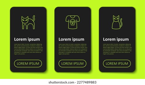 Set line Black cat, Shirt with skull and . Business infographic template. Vector