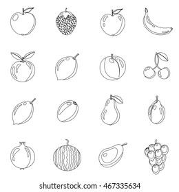 Set of line black fruits on a white background. Vector illustration.