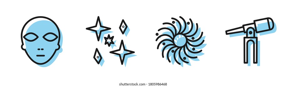 Set line Black hole, Alien, Planet and Telescope icon. Vector
