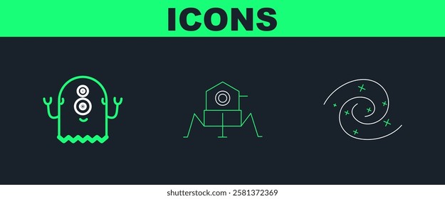 Set line Black hole, Alien and Mars rover icon. Vector