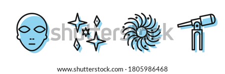 Set line Black hole, Alien, Planet and Telescope icon. Vector
