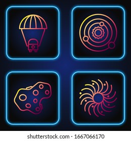 Set line Black hole, Asteroid, Planet Saturn and Solar system. Gradient color icons. Vector