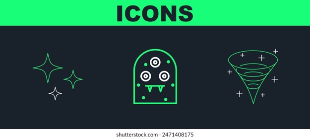 Set line Black hole, Falling star and Alien icon. Vector