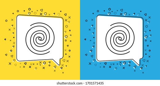 Establecer línea Icono de agujero negro aislado en fondo amarillo y azul. Agujero espacial. Colapsar. Ilustración vectorial