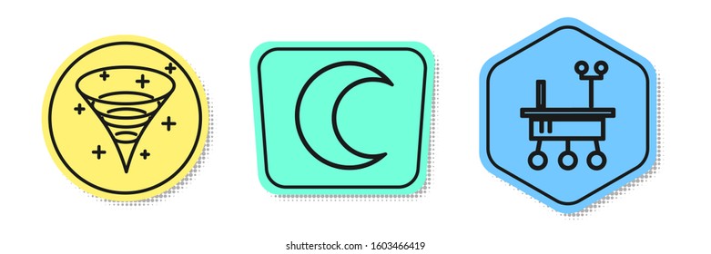 Set line Black hole, Moon and stars and Mars rover. Colored shapes. Vector