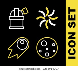 Set line Black hole, Planet Mars, Comet falling down fast and Astronomical observatory icon. Vector